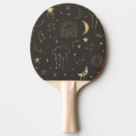 Celestial Golden Stars, Måne & Constellations Pingisracket