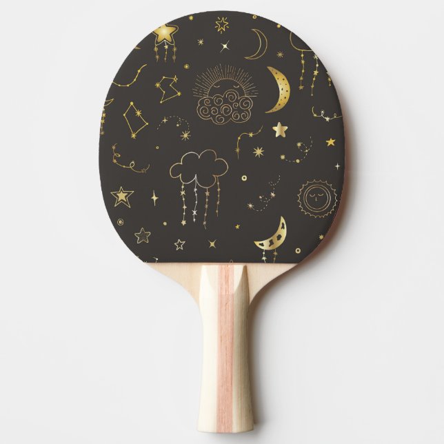 Celestial Golden Stars, Måne & Constellations Pingisracket (Framsidan)