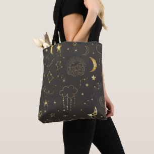 Celestial Golden Stars, Måne & Constellations Tygkasse
