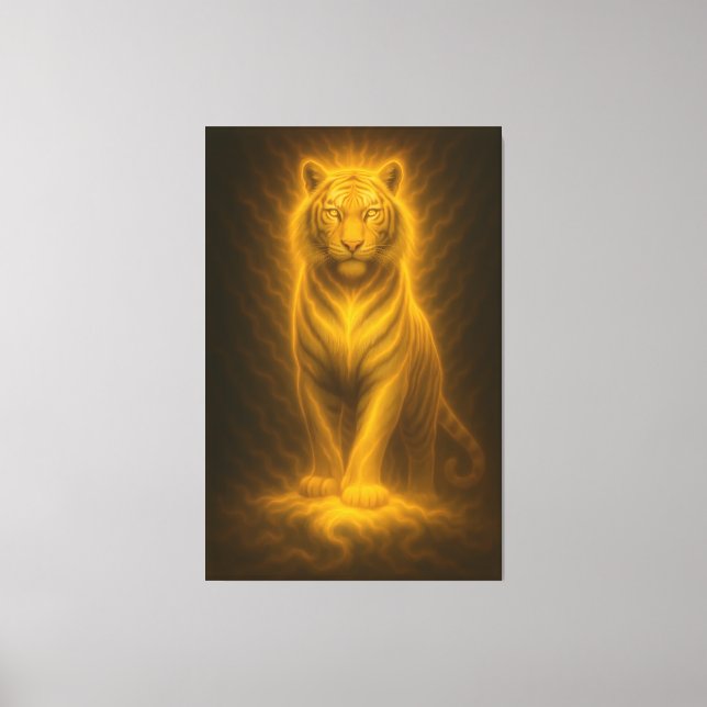 Celestial Golden White Tiger – Divine Halo Fantasy Canvastryck (Framsida)