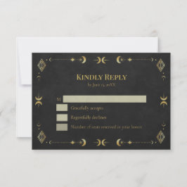 Celestial Gothic Black and Gold RSVP Card OSA Kort