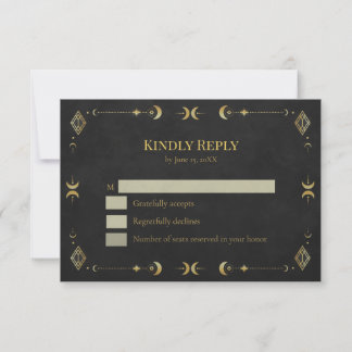 Celestial Gothic Black and Gold RSVP Card OSA Kort