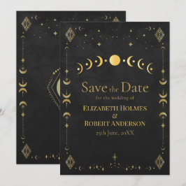 Celestial Gothic Black and Gold Save the Date Card Spara Datumet
