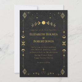 Celestial Gothic Black and Gold Wedding Invitation Inbjudningar