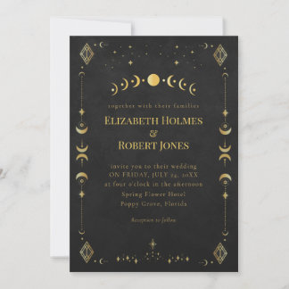 Celestial Gothic Black and Gold Wedding Invitation Inbjudningar