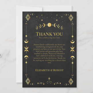 Celestial Gothic Black and Gold Wedding Thank You  Tack Kort