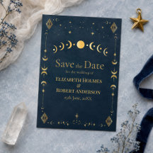 Celestial Gothic Midnattsblå Guld Spara Datum