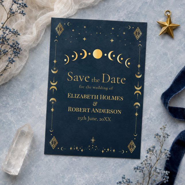 Celestial Gothic Midnattsblå Guld Spara Datum Datumet (Celestial Gothic Midnight Blue Gold Save the Date)