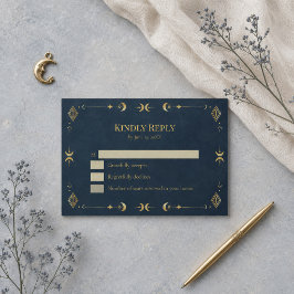 Celestial Gothic Midnight Blue Guld Bröllop RSVP OSA Kort