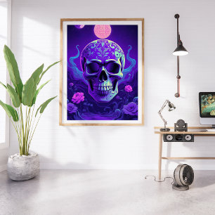 Celestial Gothic Skull med Blommigt Dream med skän Fototryck