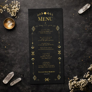 Celestial Gothic Svart och Guld Bröllopsmenykort Meny