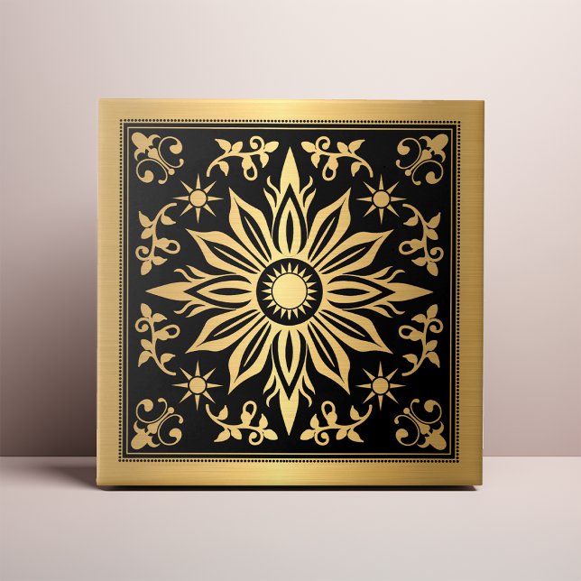 Celestial Gothic Svart och Guld Sol Kakelplatta (Skapare uppladdad)