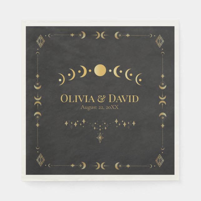 Celestial Gothic Svarta och Gyllene Bröllopsservet Pappersservett (Framsidan)