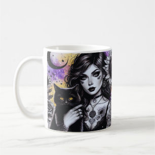 Celestial Gothic Witch och Black Cat Kaffemugg