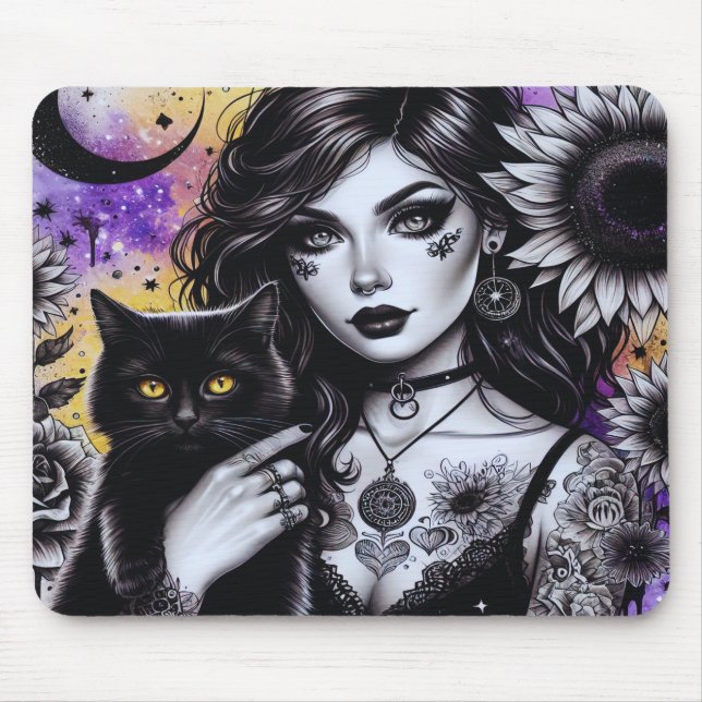 Celestial Gothic Witch och Black Cat Musmatta (Framsidan)