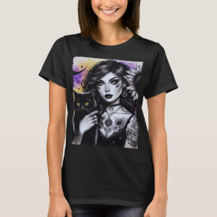 Celestial Gothic Witch och Black Cat T Shirt