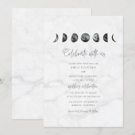 Celestial Grått Marble Måne Phases Bröllop Inbjudningar