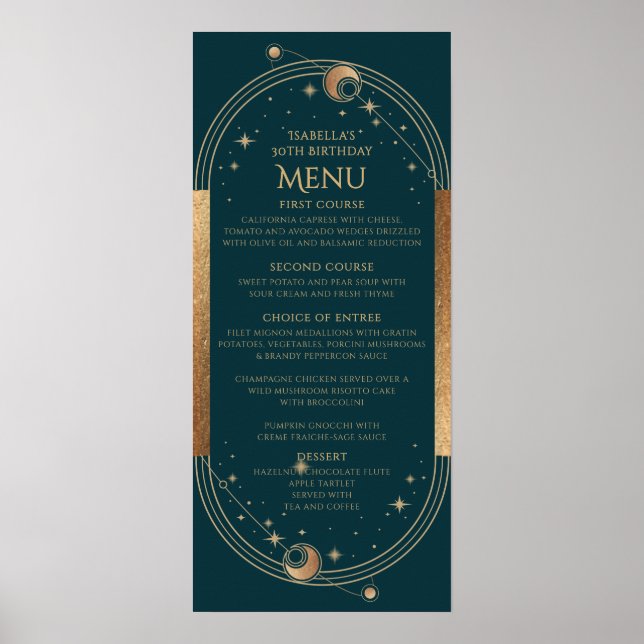Celestial Grönt Guld Måne Stars 30års födelsedag Poster (Framsidan)