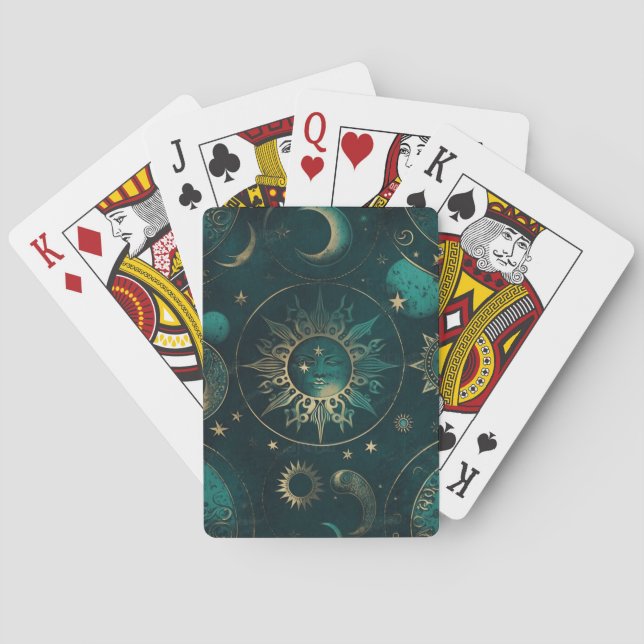 Celestial Grönt och Guld: Elegant Spelkort (Baksidan)