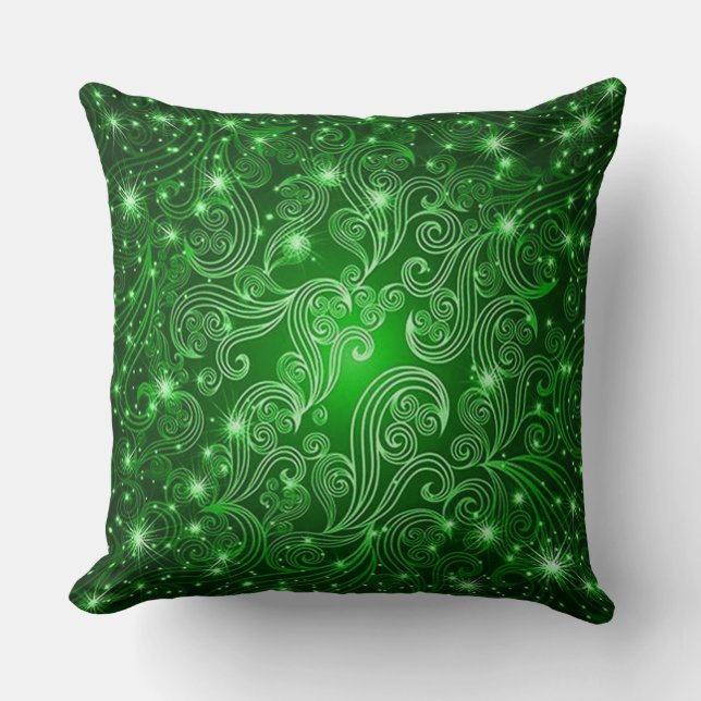Celestial Grönt Swirls & Stars Dekorativ kudde (Framsida)