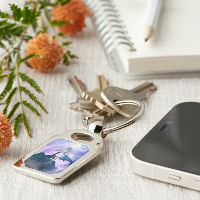 Celestial Guardian Rektangulärt Silverfärgad Nyckelring (Sidan)