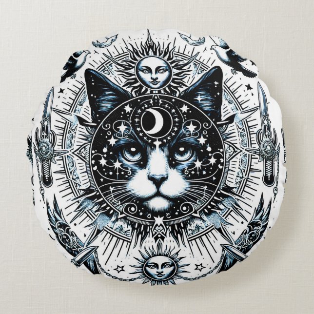 "Celestial Guardian" Round Pillow Rund Kudde (Framsidan)