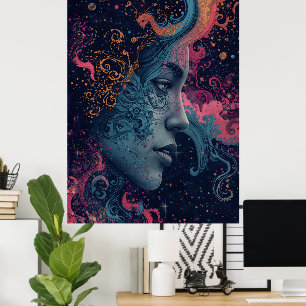 Celestial Gudinna Kosmisk Konstaffisch Vibrant M Poster