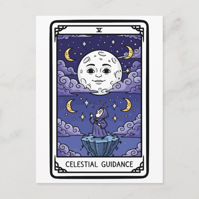 Celestial Guidance - Witch tittar i måne Vykort (Framsida)