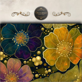 Celestial Guld Blommig Dekoupage