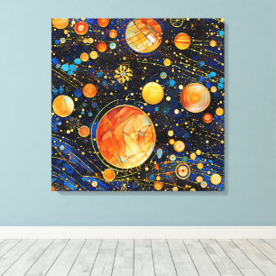 Celestial Guld Galaxy Canvas Art