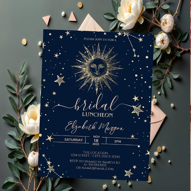 Celestial Guld Glitter Sol Stjärnor Bröllops Lunch Inbjudningar (Skapare uppladdad)