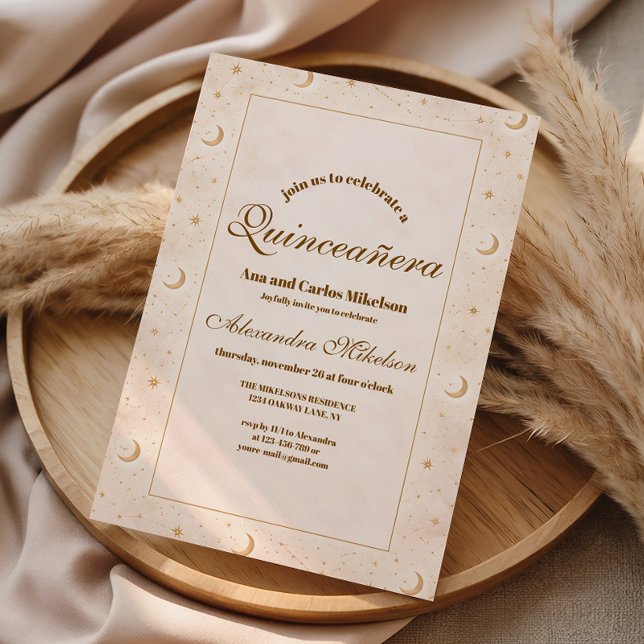 Celestial Guld Måne Quinceañera Inbjudningar (Skapare uppladdad)