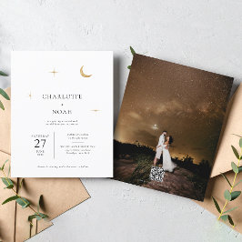 Celestial Guld Måne Stars Foto QR-kod Bröllop
