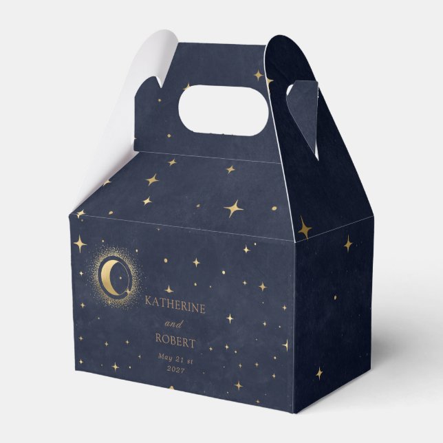 Celestial Guld Måne Stars Monogram Bröllop Presentaskar (Framsidan Sidan)