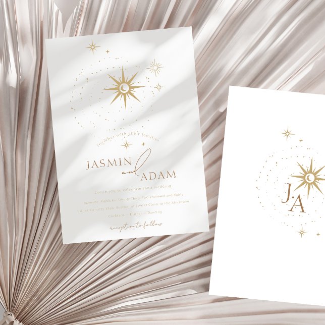 Celestial Guld och White Stars Bröllop Inbjudningar (Celestial White Stars and Gold Wedding Foil Invitation)