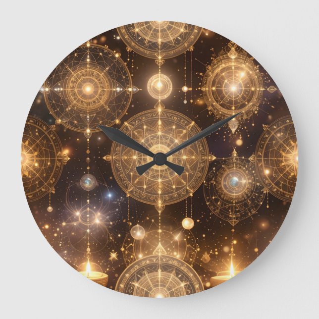 Celestial Guld Ornate Mönster Wall Clock Stor Klocka (Framsida)