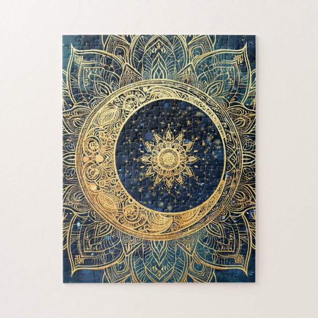 Celestial Guld Sol Mandala Andlig Stars Galaxy Pussel (Vertikal)