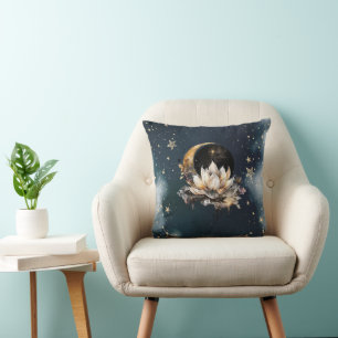 Celestial Guld Sol,Måne,Stars Lotus Night Himlar Kudde