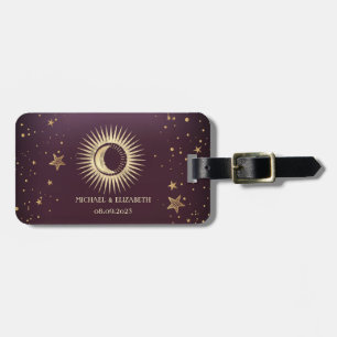 Celestial Guld Sol Och Måne Stjärnor Burgundy Bagagebricka