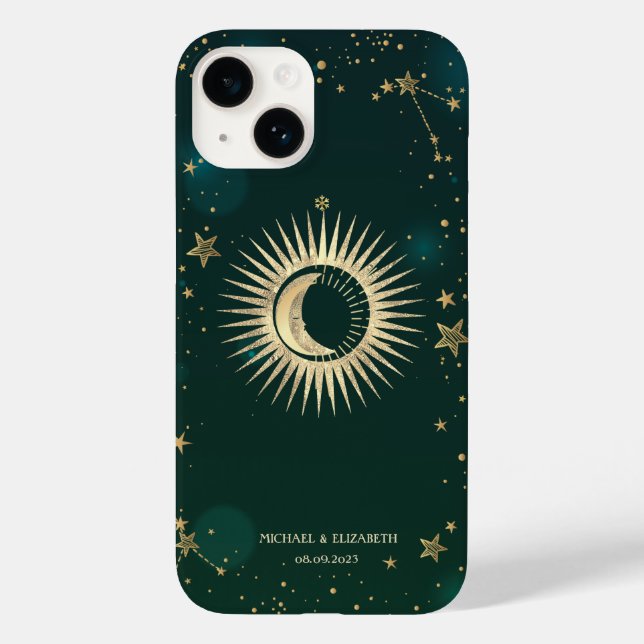 Celestial Guld Sol Och Måne Stjärnor Grön (Baksida)