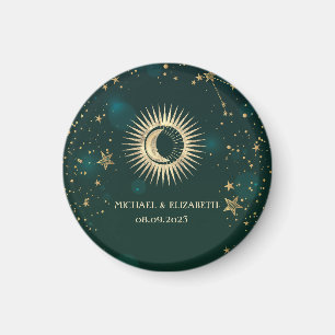 Celestial Guld Sol Och Måne Stjärnor Grön Magnet