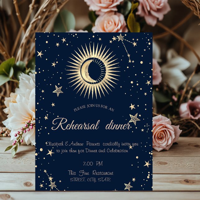 Celestial Guld Sol Och Måne Stjärnor  Inbjudningar (Skapare uppladdad)