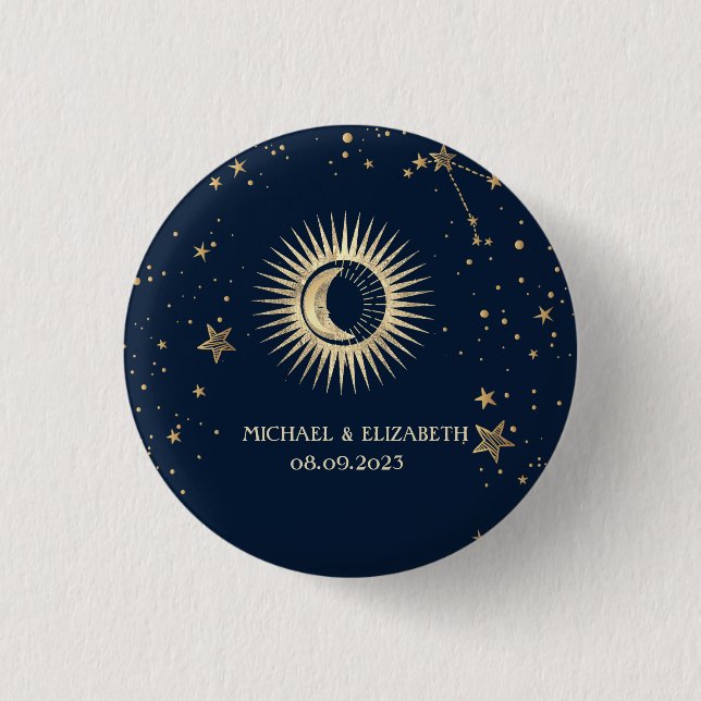 Celestial Guld Sol Och Måne Stjärnor Knapp (Framsida)