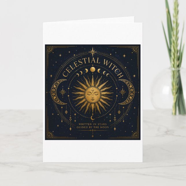 Celestial Guld Soluppgång Måne & Stjärnor Andlig Kort (Framsida)