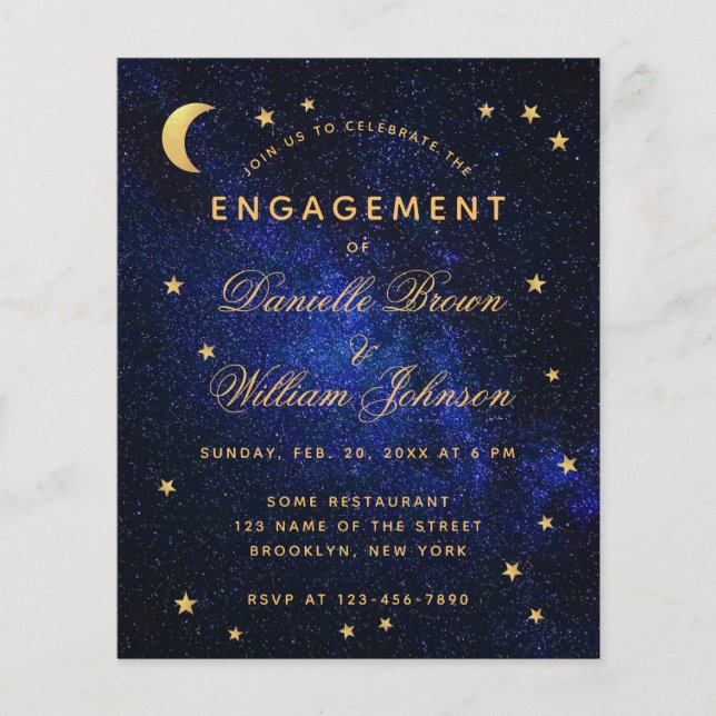 Celestial Guld Stars budgetinbjudan Förlovning  bu (Framsida)