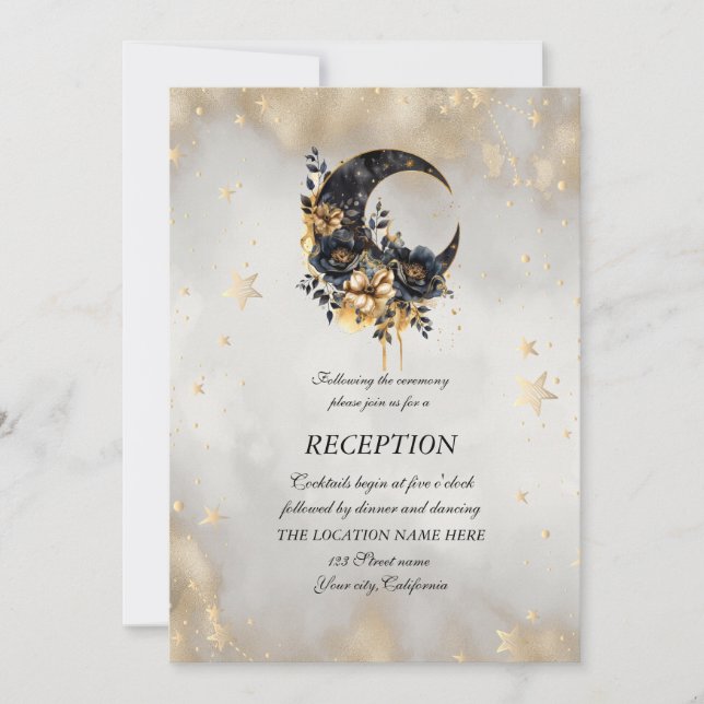 Celestial Guld Stars Flowers Måne Inbjudningar (Framsida)