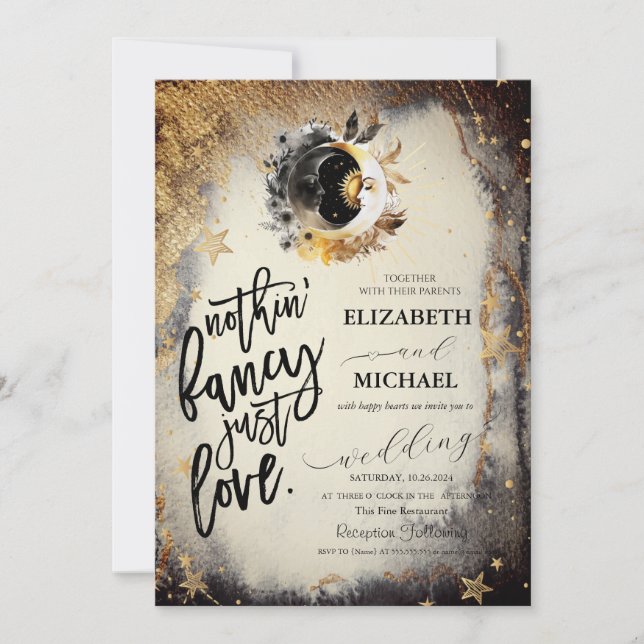 Celestial Guld Stars Måne Mörk Inbjudningar (Framsida)