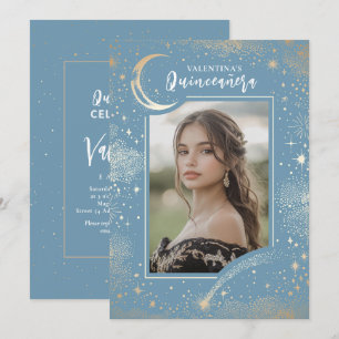 Celestial Guld Stars Måne Night Quinceanera Photo Inbjudningar