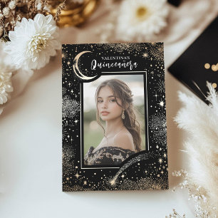 Celestial Guld Stars Måne Night Quinceanera Photo Inbjudningar