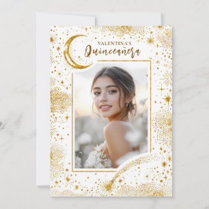 Celestial Guld Stars Måne Night Quinceanera Photo Inbjudningar